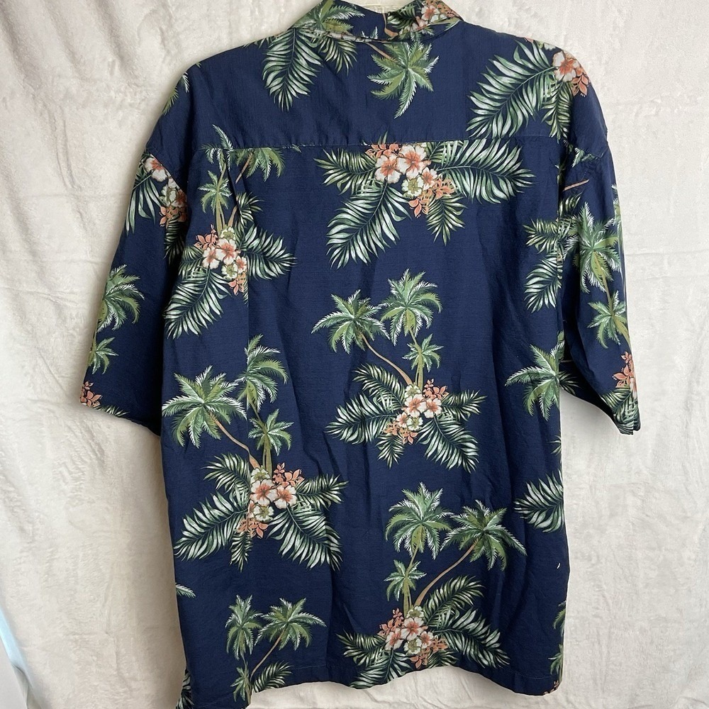 Cotton Traders Mens XL Hawaiian Shrt Navy Blue Palm Floral Short Sleeve Pocket - Picture 5 of 7